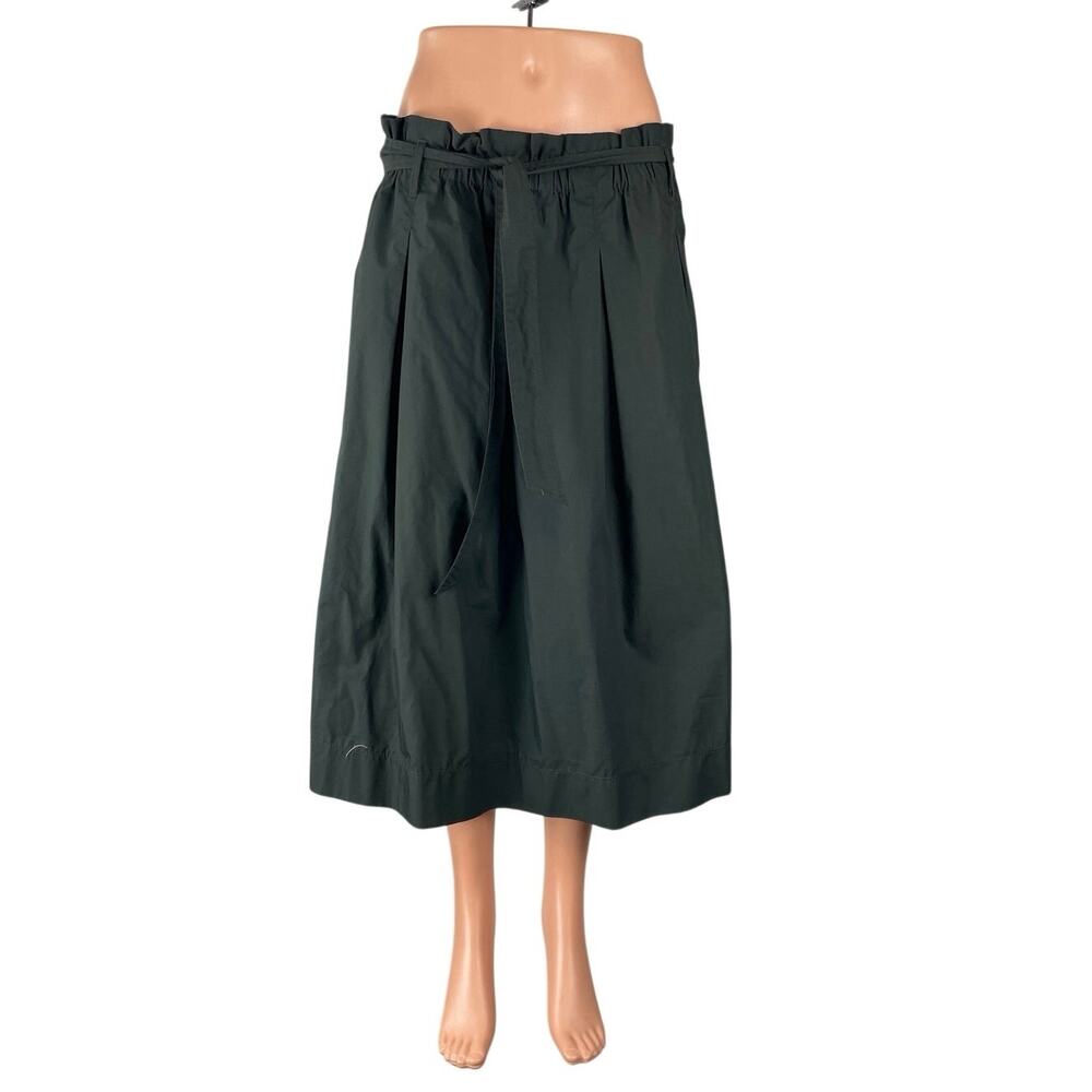 H&M Women's Green Mid Waist Belted Pull On Pleated A Line Midi Skirt Size 12